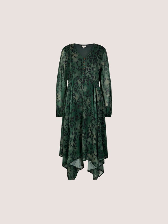 Leopard Print Chiffon Midi Dress, Khaki, large