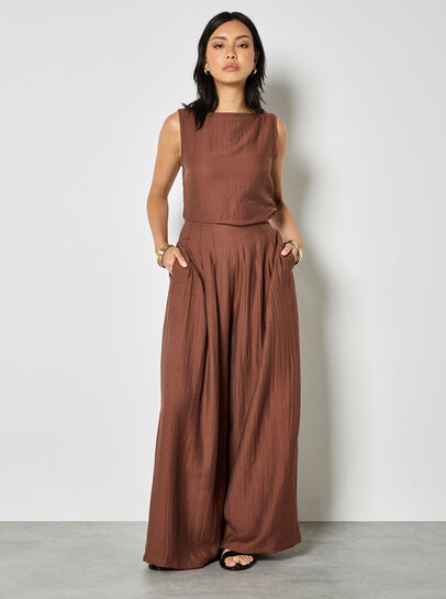 Textured Twill Wide-Leg Trousers