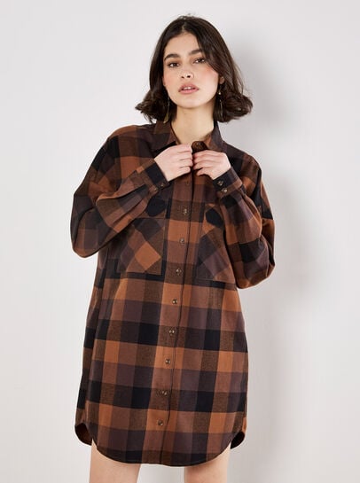 Oversized Check Shirt Mini Dress