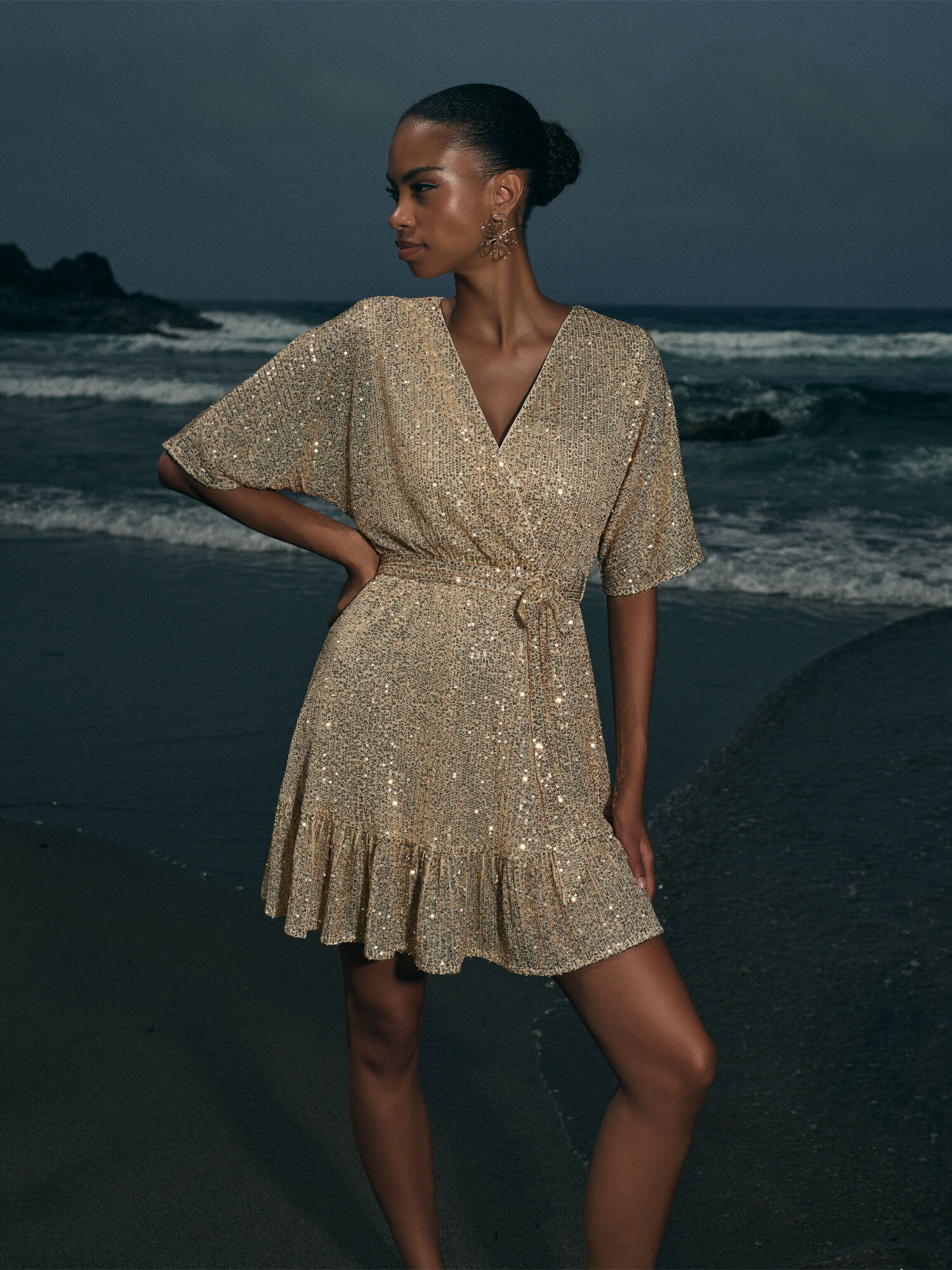 Gold sequin top dress mini