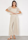 Linen Blend Cropped Palazzo Trousers, Stone, large