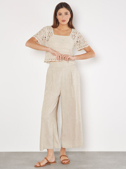 Linen Blend Cropped Palazzo Trousers