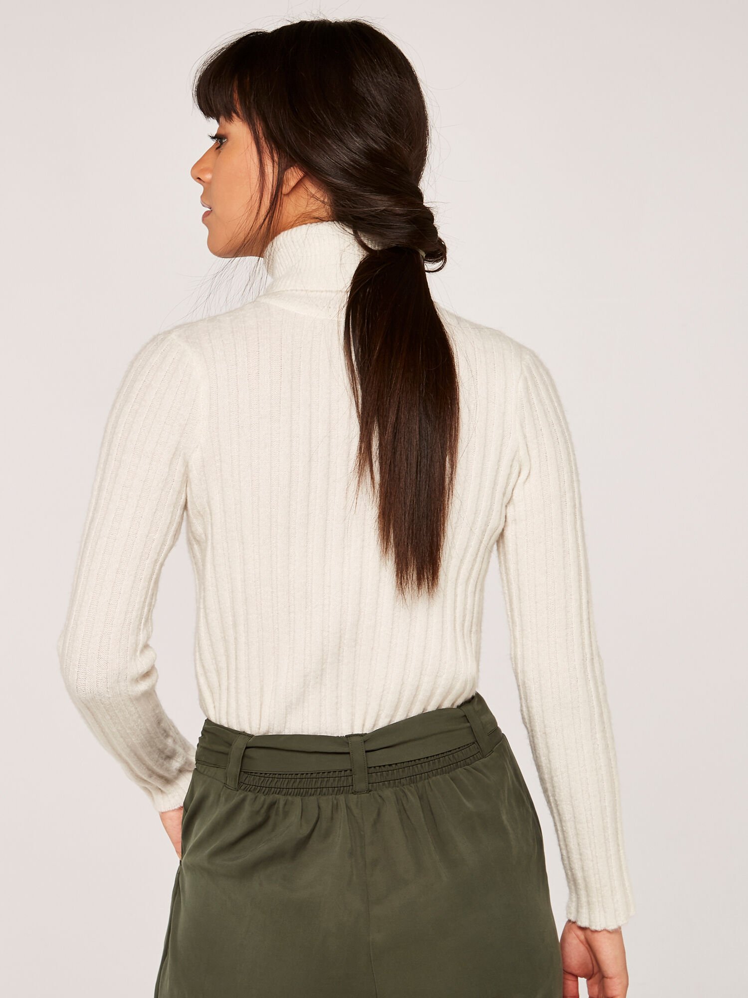 Cream ribbed discount roll neck jumper