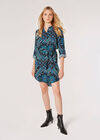 Scarf Print Shirt Mini Dress, Blue, large