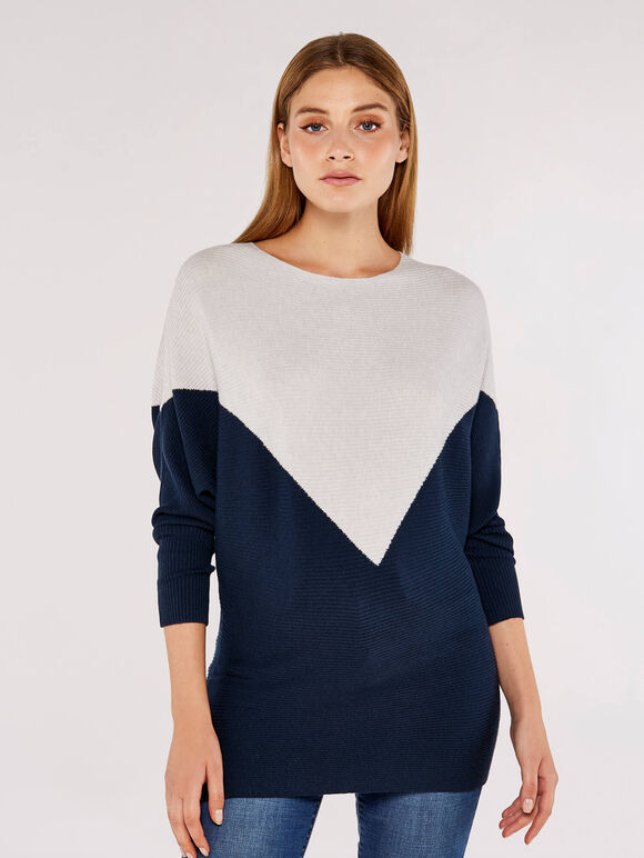 Chevron Block  Batwing Jumper, Grey, large