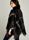 Colourblock Stripe Boucle Poncho, Dark Grey - Charcoal, large