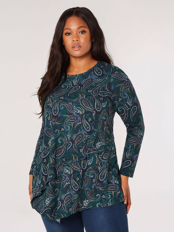 Curve Paisley Soft Touch Asymmetrical Top, Green, large