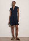 Linen Blend Shirt Mini Dress, Navy, large