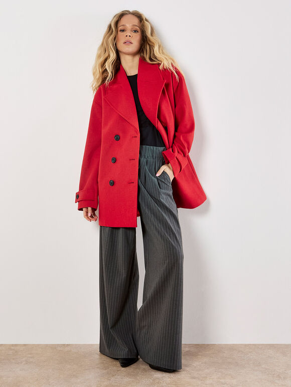 Tailored Double-Breasted Peacoat, Red, large