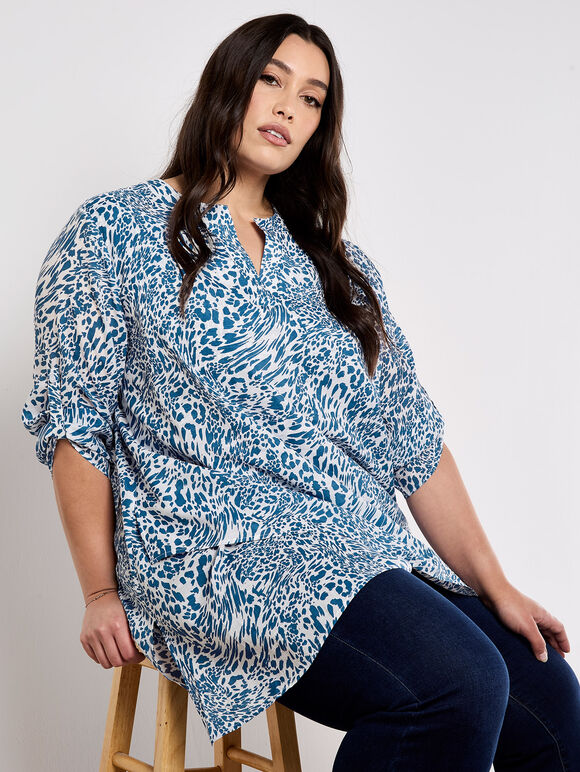 Mixed Animal Print Layered Blouse, White, large