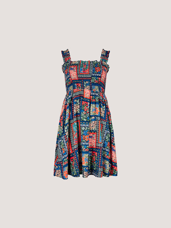 Postcard Floral Print Mini Dress, Navy, large