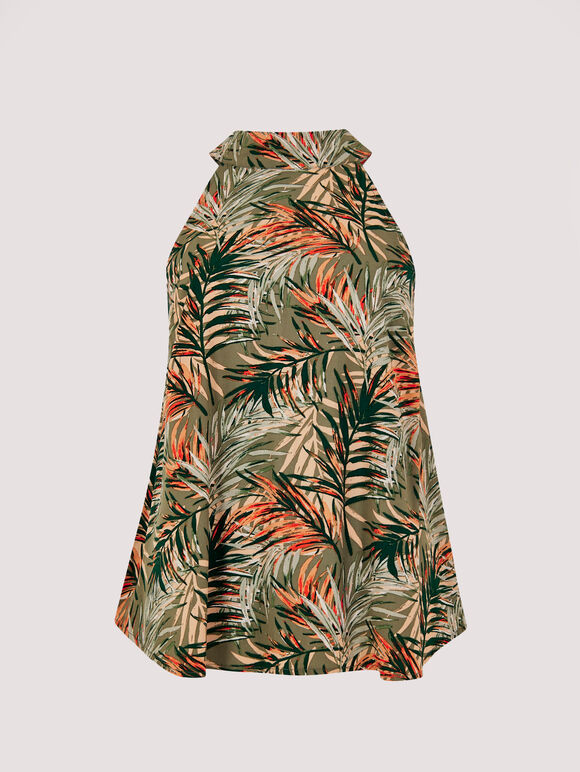 Tropical Halter Neck Top, Khaki, large