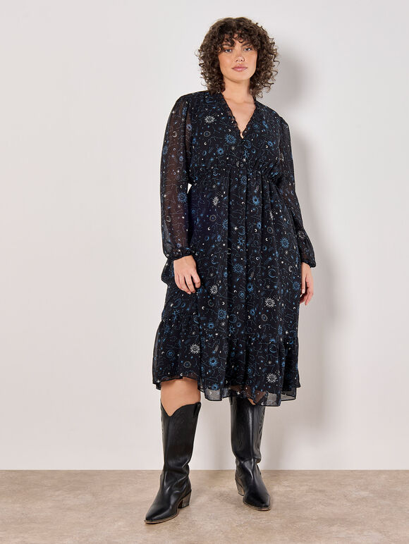 Curve Chiffon Constellation Midi Dress, Blue, large