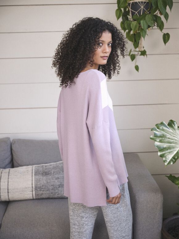 Chevron Slash Neck Jumper, Lilac, large