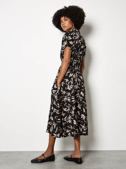 Textured Leaf Shirt Midi Dress