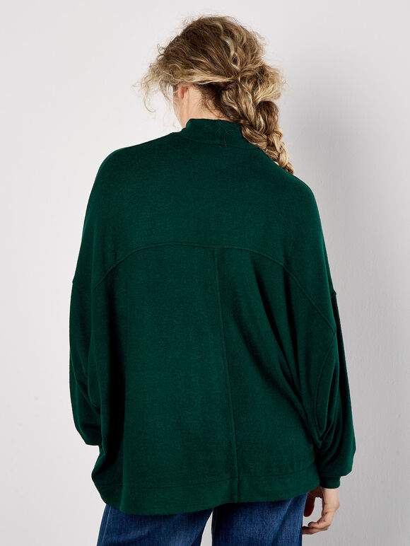 Mock Neck Oversized Soft Knit Top, Green, large