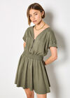 Zip Detail Skater Mini Dress, Khaki, large