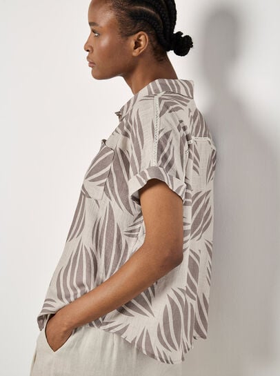 Linen Blend Shell Print Shirt