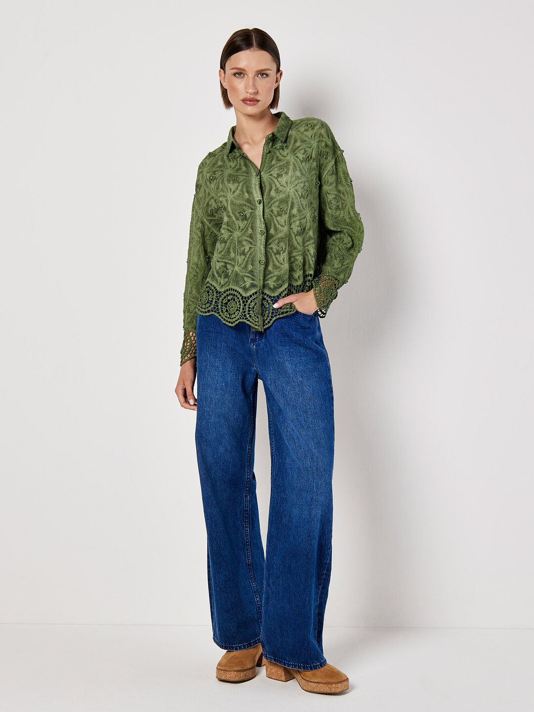 Textured Cotton Floral Crochet Blouse