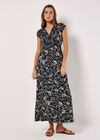 Ditsy Botanical Floral Maxikleid, Marineblau, Größe L