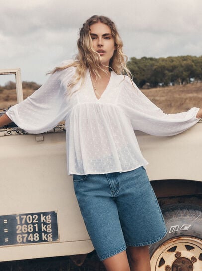 Dobby Bead Embellished Empire Top
