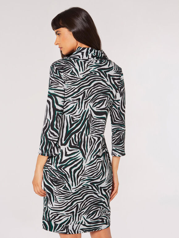 Zebra Fitted Shift Mini Dress, Grey, large