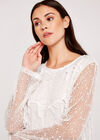 Lace Top with Mesh Sleeve Top, Cream, large