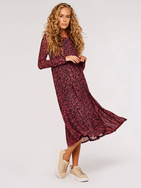 Floral Print Midi Dress, Coral, large