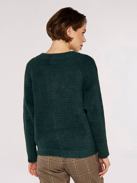 Fluffy Ribbed Jumper, Green, large