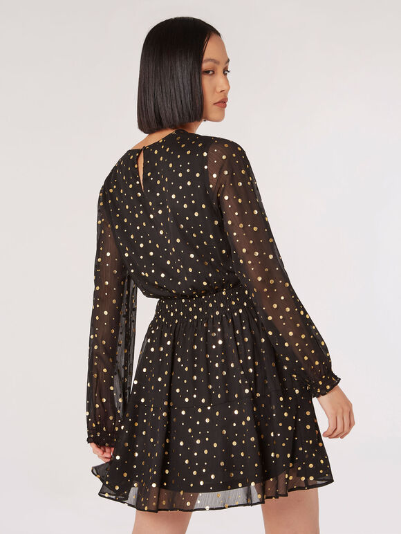 Gold Foil Spot Dress, Black, large