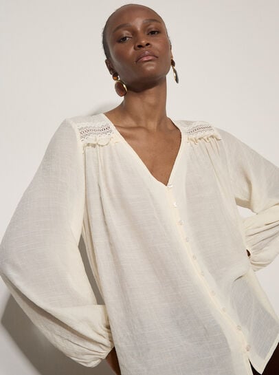 Crochet Insert Shimmer Blouse