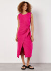 Cotton Wrap Midi Dress, Fuchsia, large