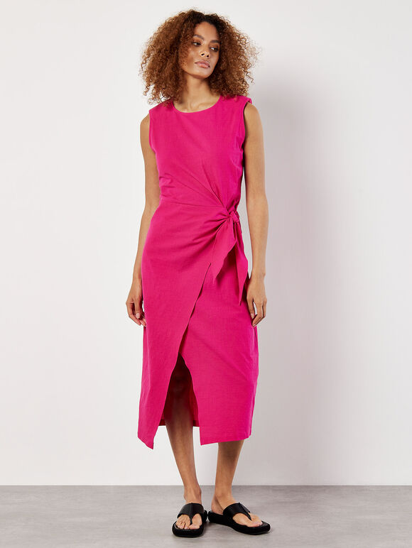 Cotton Wrap Midi Dress, Fuchsia, large