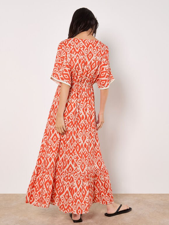 Ikat Swirl Shimmer Maxi Dress, Orange, large