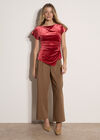 Asymmetric Ruched Velvet Top, Burgundy, large