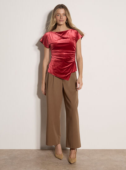 Asymmetric Ruched Velvet Top