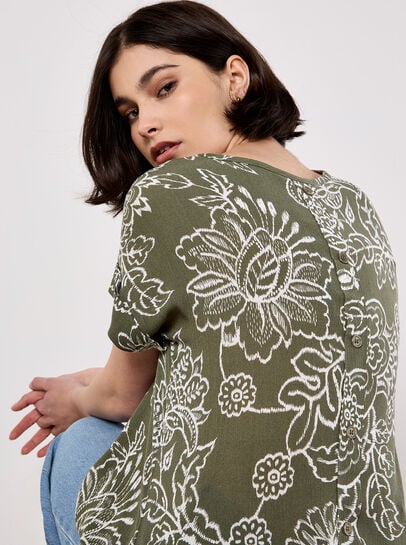 Sarasa Floral Button Back T-Shirt