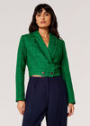 Blazer court en tweed à franges, Vert, grand