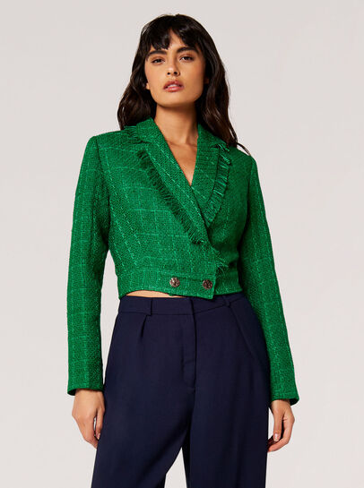 Fringed Cropped Tweed Blazer