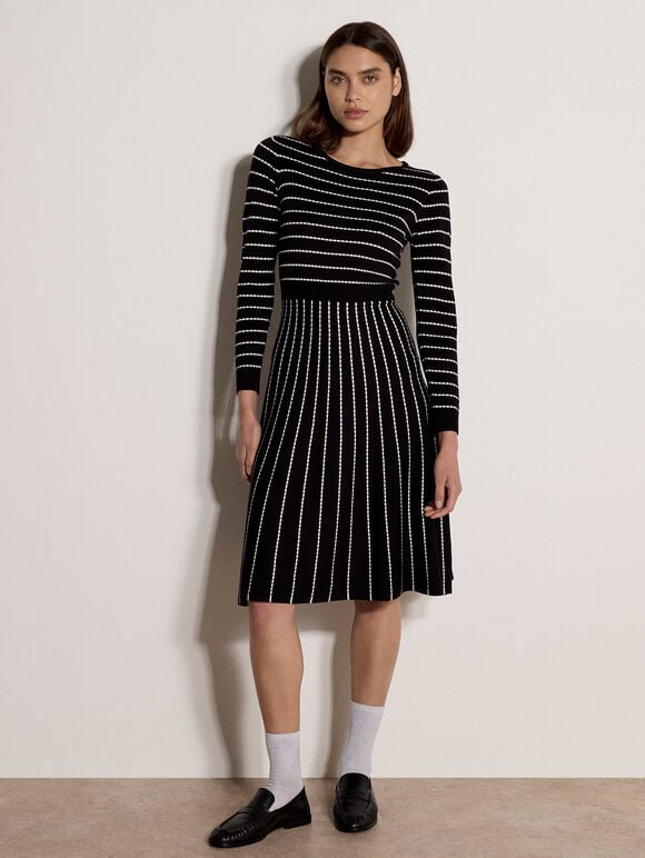Multi Stripe Knitted Midi Dress, Black, large