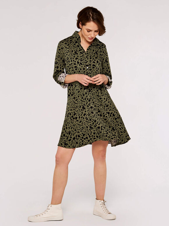 Paintsplash  Shirt Mini Dress, Khaki, large