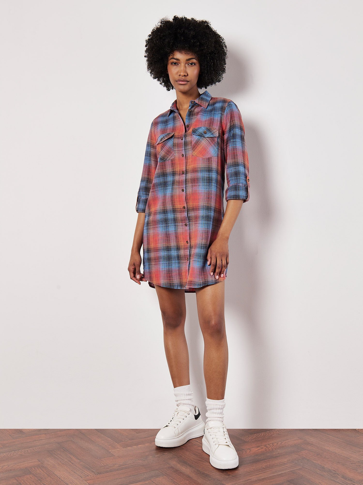 Robe Chemise A Carreaux Sunset Vetements Apricot