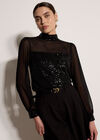 Sequin Embellished Chiffon Top, Black, large