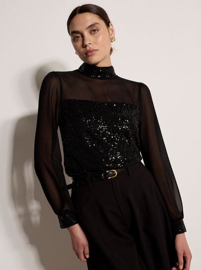 Sequin Embellished Chiffon Top