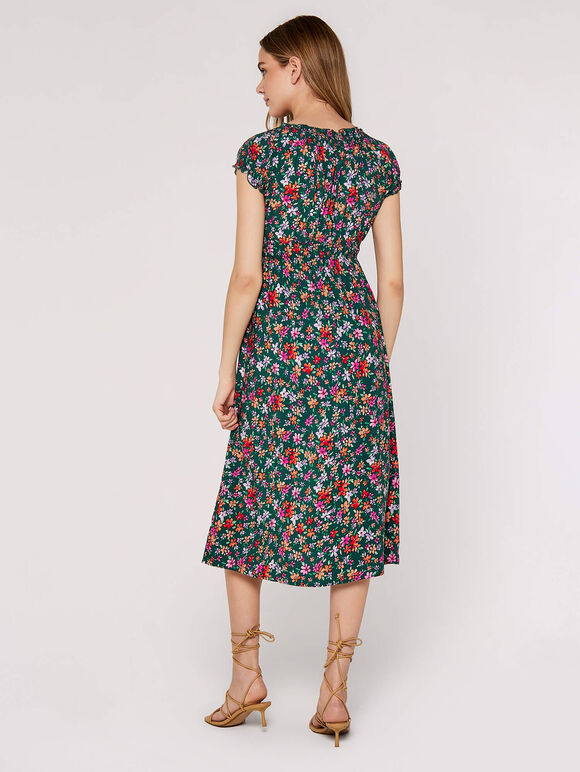 Ditsy Milkmaid Midi Dress, Green, large