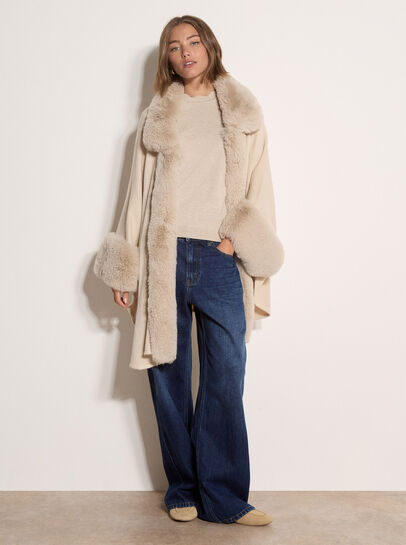 Faux Fur Trimmed Cape