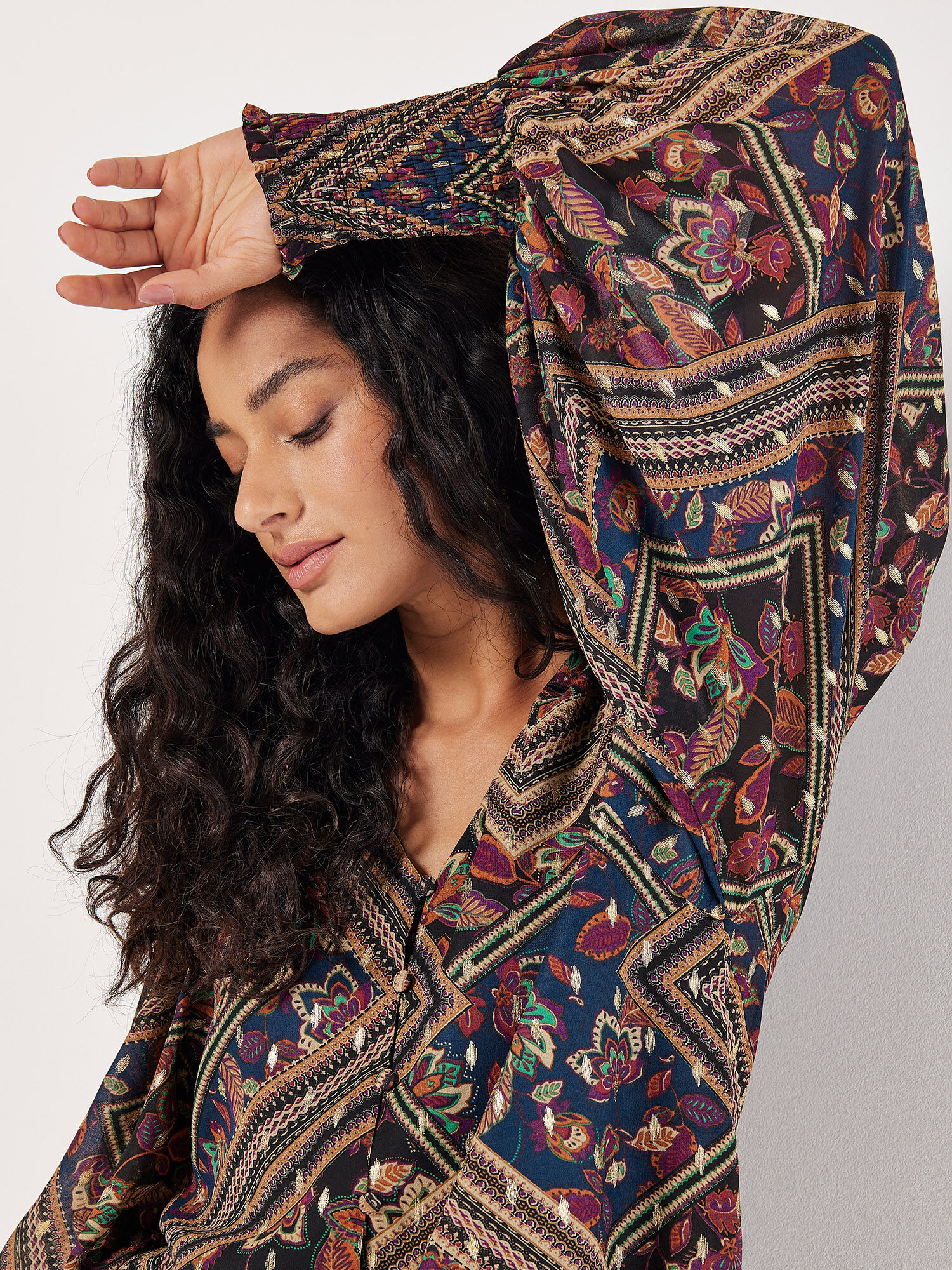 Gold Foil Floral Blouse | Apricot Clothing
