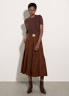 Suedette A-Line Midi Skirt, Brown, large