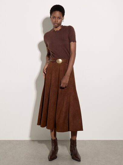 Suedette A-Line Midi Skirt