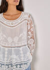 Embroidered Mesh Oversized Top, White, large